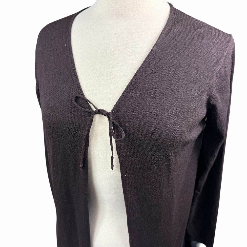 Eileen Fisher Women's Open Cardigan Sweater 100% Wool Petite S/M Chocolate Brown - Picture 2 of 9